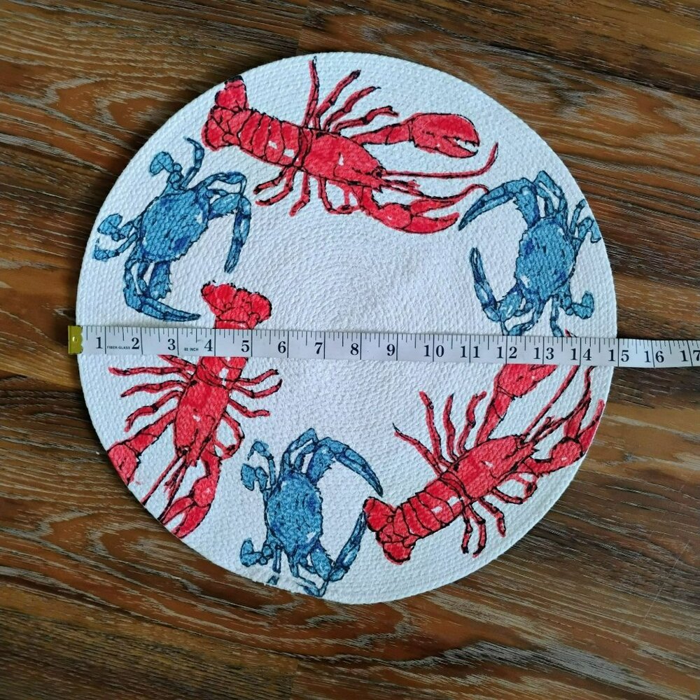 Lobster & Crab Woven Round Cotton Table Mat 15" Coastal Nautical Beach Placemat - Picture 2 of 5